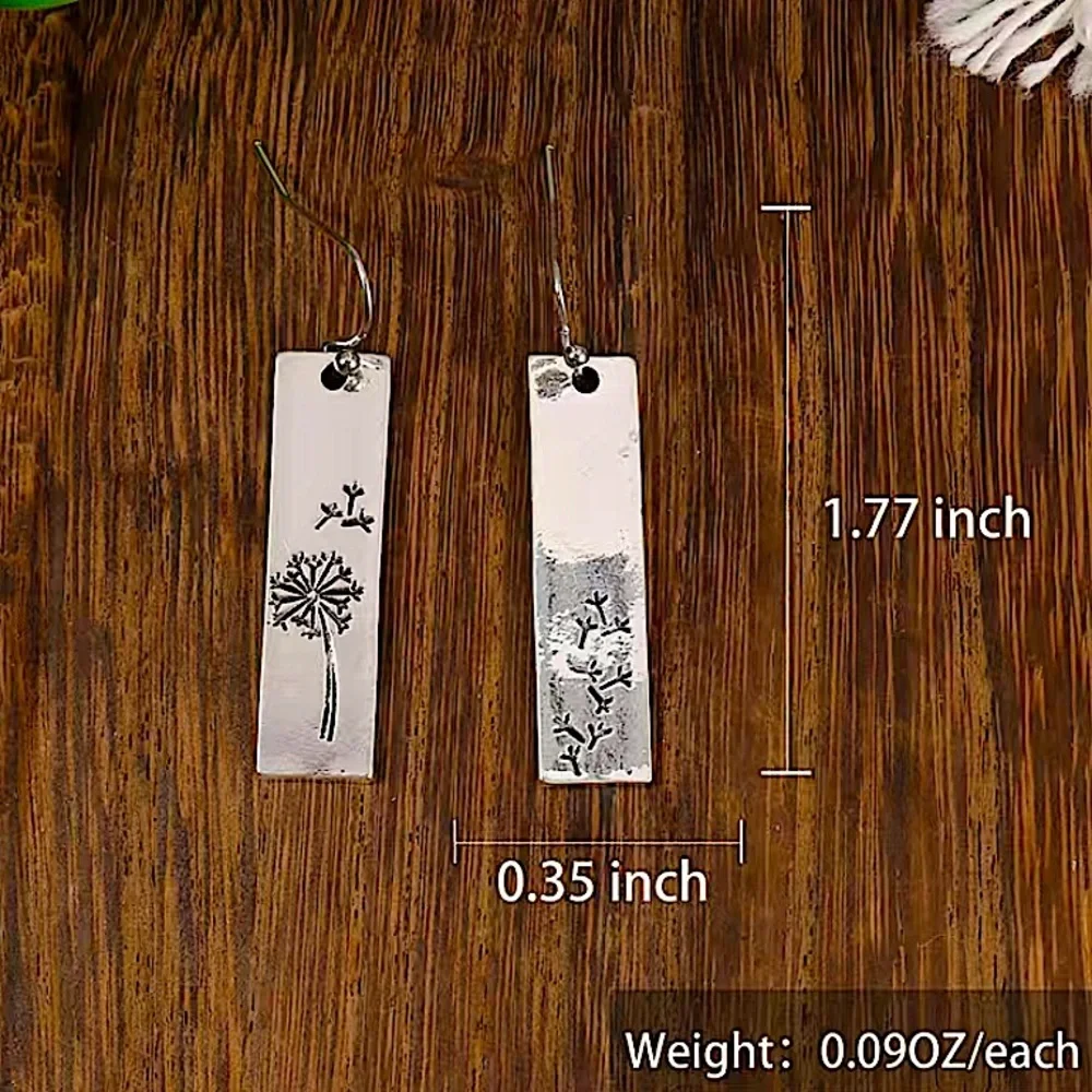Silver Vintage Dandelion Flower Seed Dangle Dainty Earrings